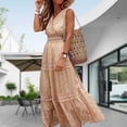 thumbnail image 1 of Vestido De Gasa Sin Mangas Vestido de lunares Vestido largo de encaje estilo bohemio para fiesta de vacaciones (Color arena S) Cgtredaw Para estrenar, 1 of 5