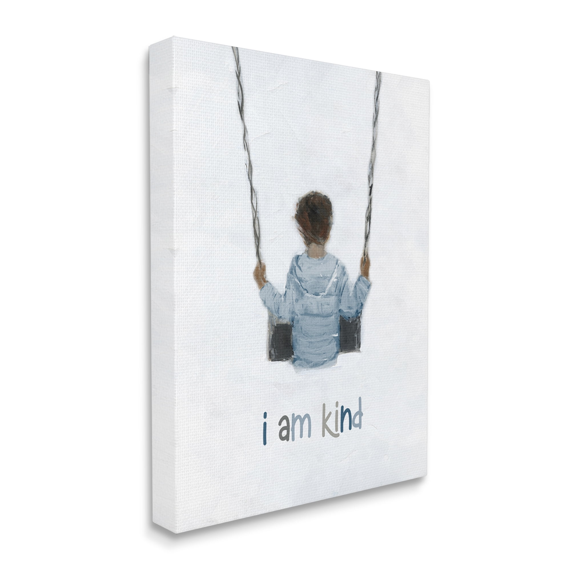 Stupell Industries I am Kind Motivational Child Playing on Swing Graphic Art Gallery Wrapped Canvas Print Wall Art, Design by Sally Swatland