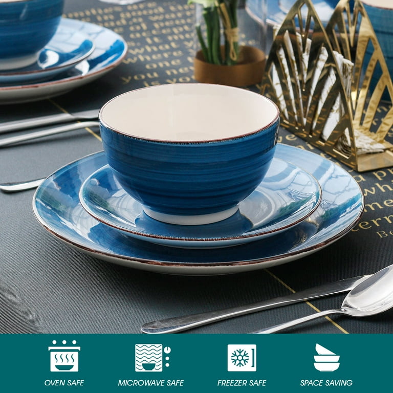 16 Piece Stoneware Dinnerware Set Blue Dinner Set Service for 4