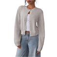 thumbnail image 2 of Women's Cardigan Sweaters Lightweight Round Neck Long Sleeve Outfits for Fall Fashion 2025, Short Top for Casual Wear,Light Gray,XL, 2 of 6