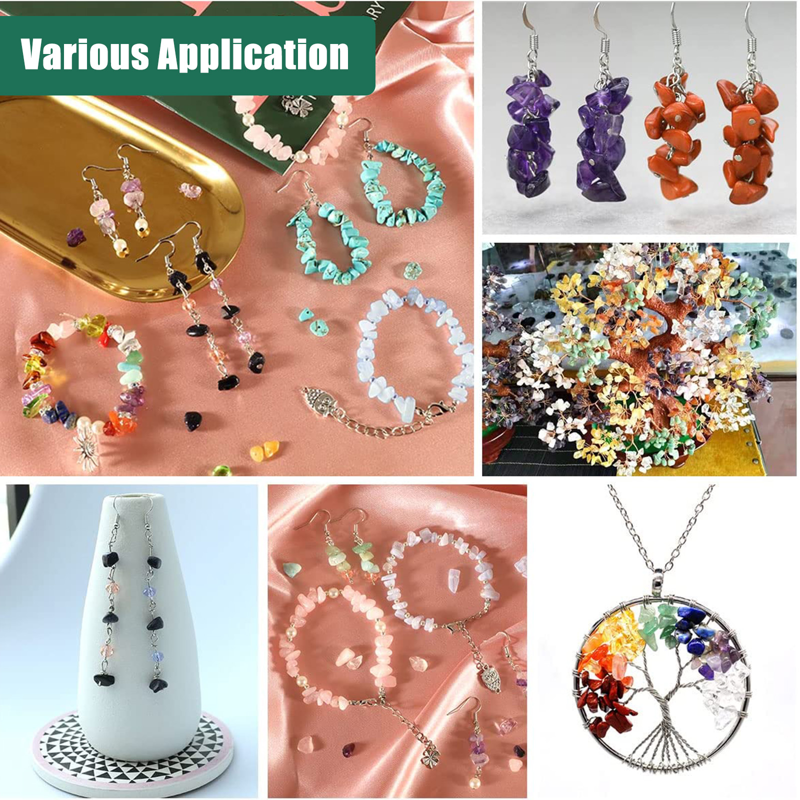 TSV 933pcs Natural Beads for Jewelry Making Kit, Irregular Chips Stone Gemstone Beads Kit with Earring Hooks Spacer Beads Pendants Charms Jump Rings for DIY Necklace Bracelet Earring Making - image 2 of 9