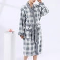 thumbnail image 3 of FAHXNVB Womens Fleece Plaid Winter Robe Soft Plush Hooded Bathrobe with Hair Towel Wrap and Belt Warm Fuzzy Spa Long Robes with Pockets, 3 of 4