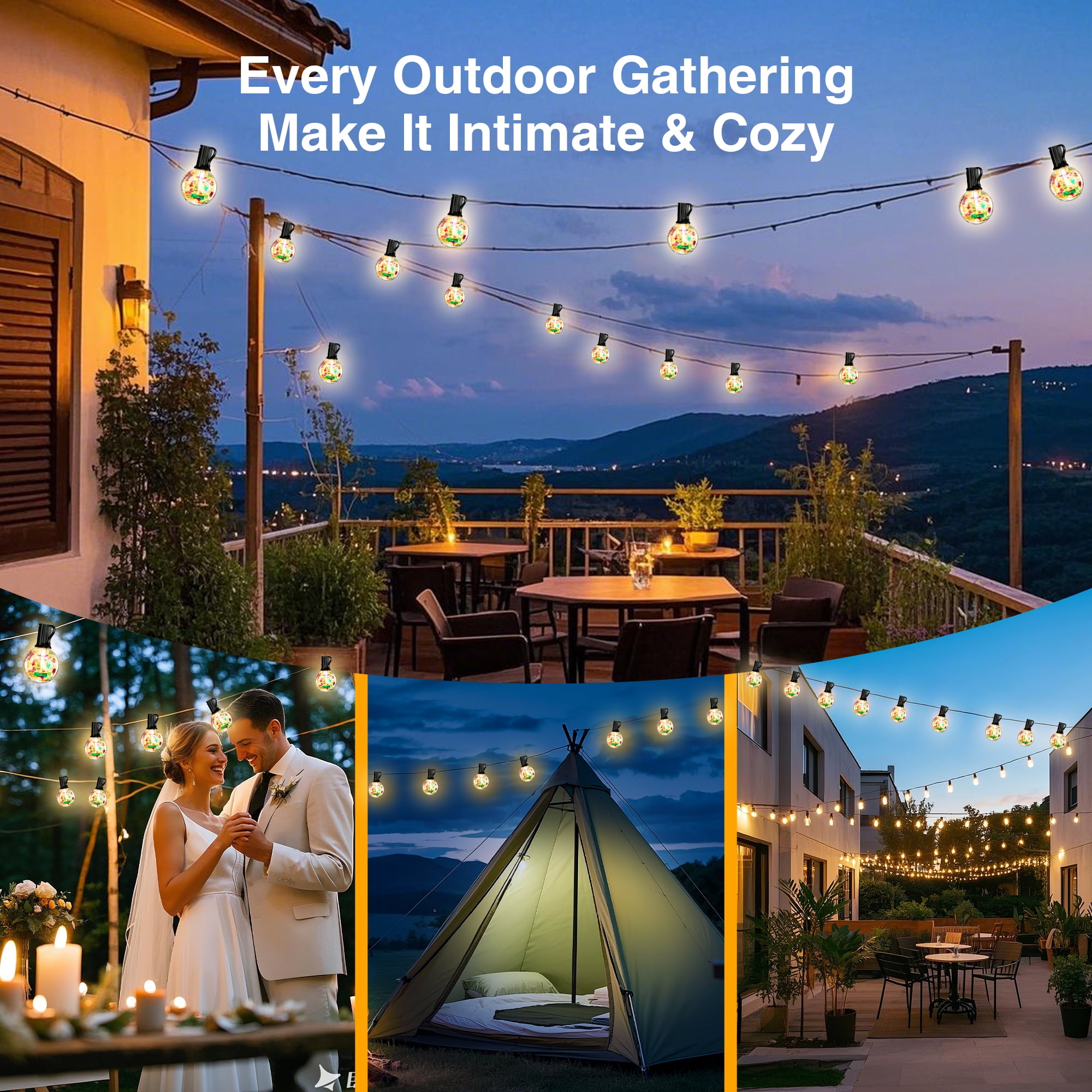 PHOPOLLO 50 ft G40 Outdoor String Lights with 20+1 Shatterproof LED Bulbs (E12 Base), Waterproof Hanging Globe Lights for Patio, Garden, Christmas Decor