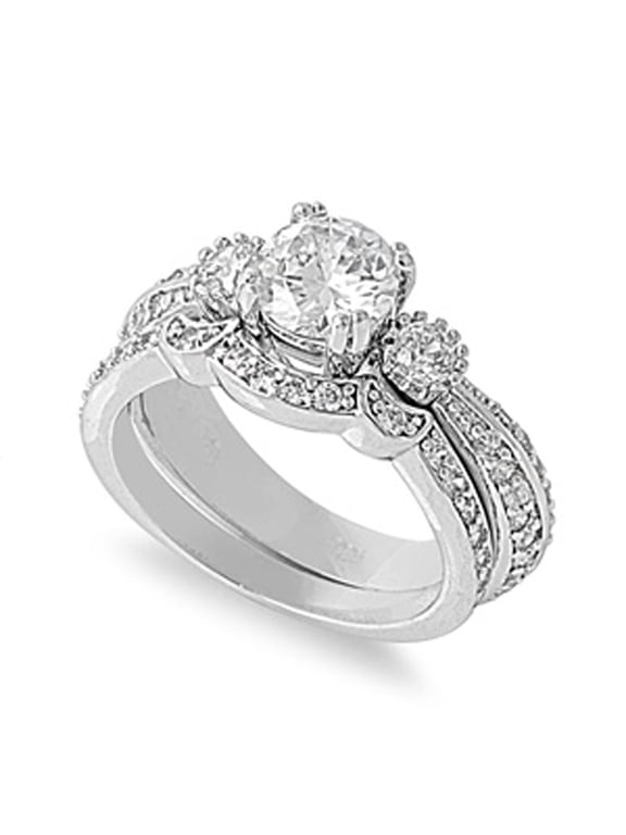 Sterling Silver Custom Engagement Ring Wedding Band Bridal Set White CZ 925 Female Size 7