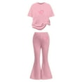 thumbnail image 3 of RTKFRFLM Girls 2-Piece Flare Leg Pants Set Trendy Summer Casual Outfits Short Sleeve Top and Bell Bottom Trousers Stylish Clothes for Big Girls and Ages 7-13 Years, 3 of 5