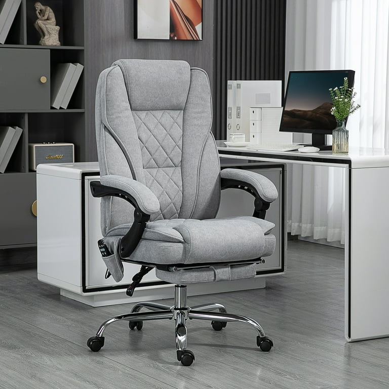 Vinsetto Massage Office Chair, Heated Reclining Desk Chair with Footrest - Light Gray