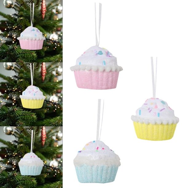 Adorno de árbol de rosquilla de espuma de la serie Christmas Macaron | Decoración colgante de mini pastel de helado Azul claro Rosa Amarillo 2,95x2,36" | Accesorio festivo ligero y seguro