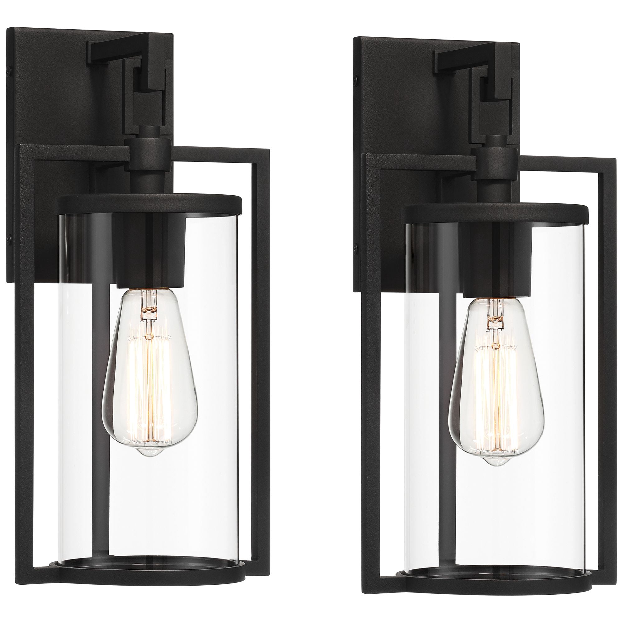 John Timberland Rennes 15 3/4" High Modern Outdoor Wall Light Fixture Mount Porch House Exterior Set of 2 Black Clear Glass Shade