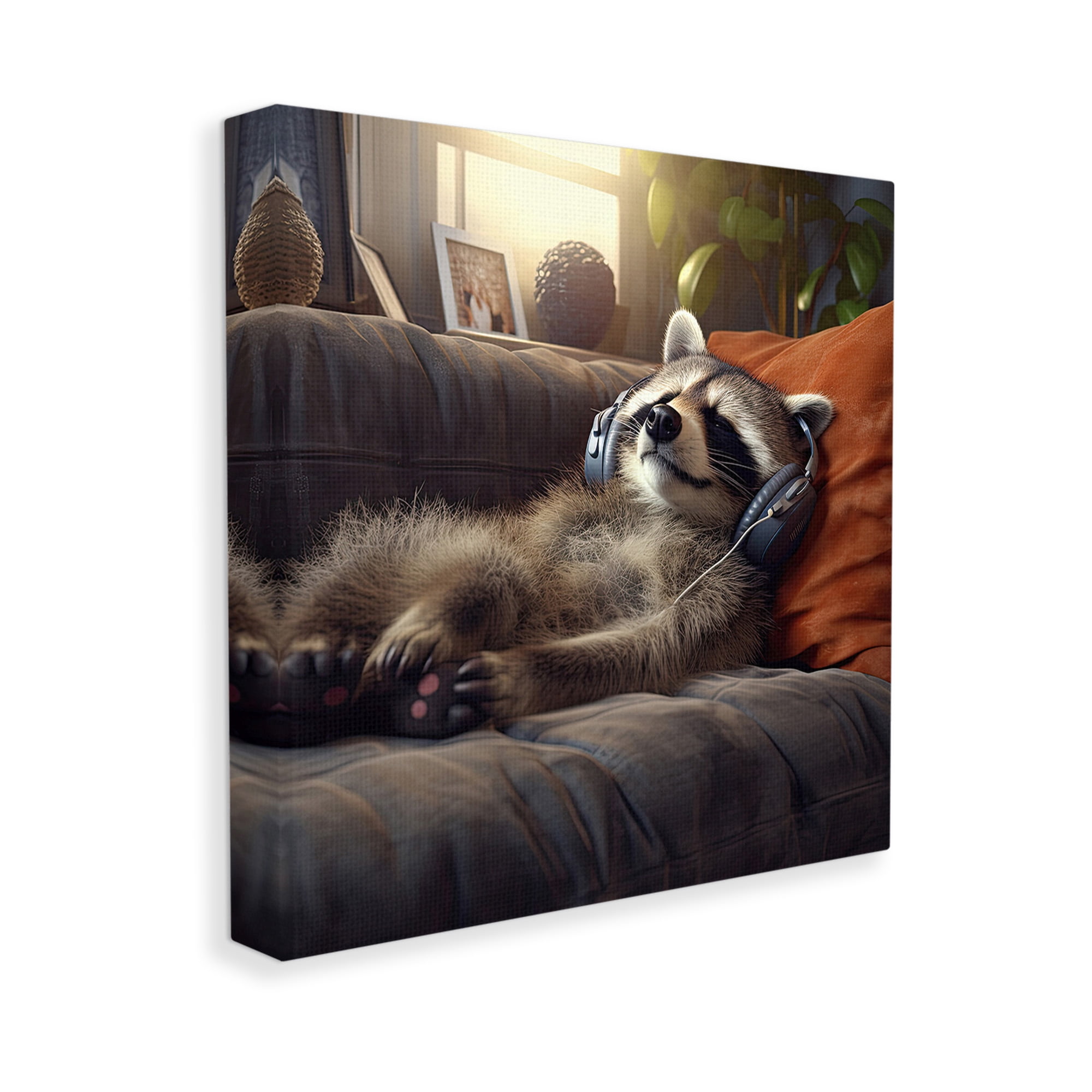 Stupell Industries Raccoon Relaxing Headphones Animals & Insects Painting Gallery Wrapped Canvas Art Print Wall Art, 36 x 36