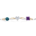 thumbnail image 2 of Gem Stone King 925 Silver and 10K Yellow Gold London Blue Topaz Moissanite Purple Amethyst and Lab Grown Diamond Tennis Bracelet for Women By Keren Hanan (2.15 cttw, Adjustable up To 9 inch), 2 of 4