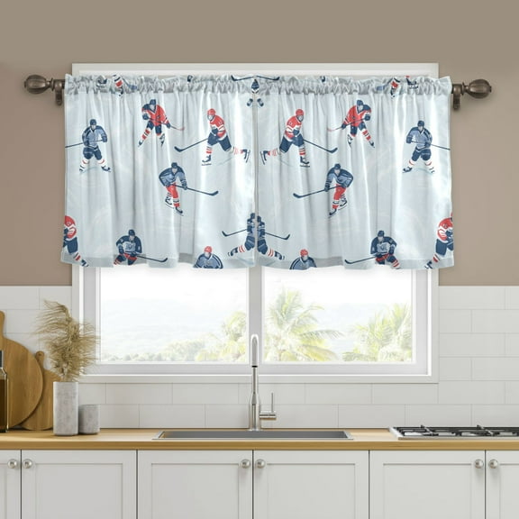Yayeee Kitchen Curtains Set of 2 Light Filtering 57"x24" Over Sink Window Panels, Hockey Action Zone