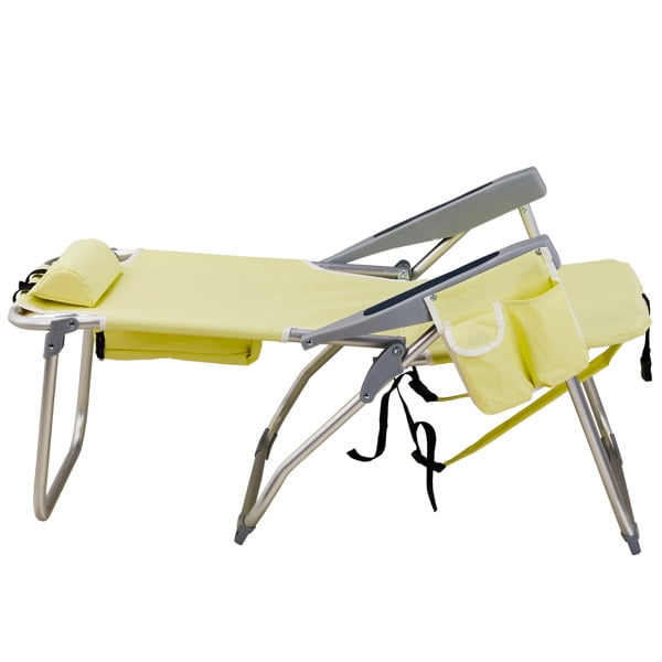 Alvantor Folding Beach Chair with 5 Position Recline Aluminum Frame Cup Holder Storage Pouch Yellow