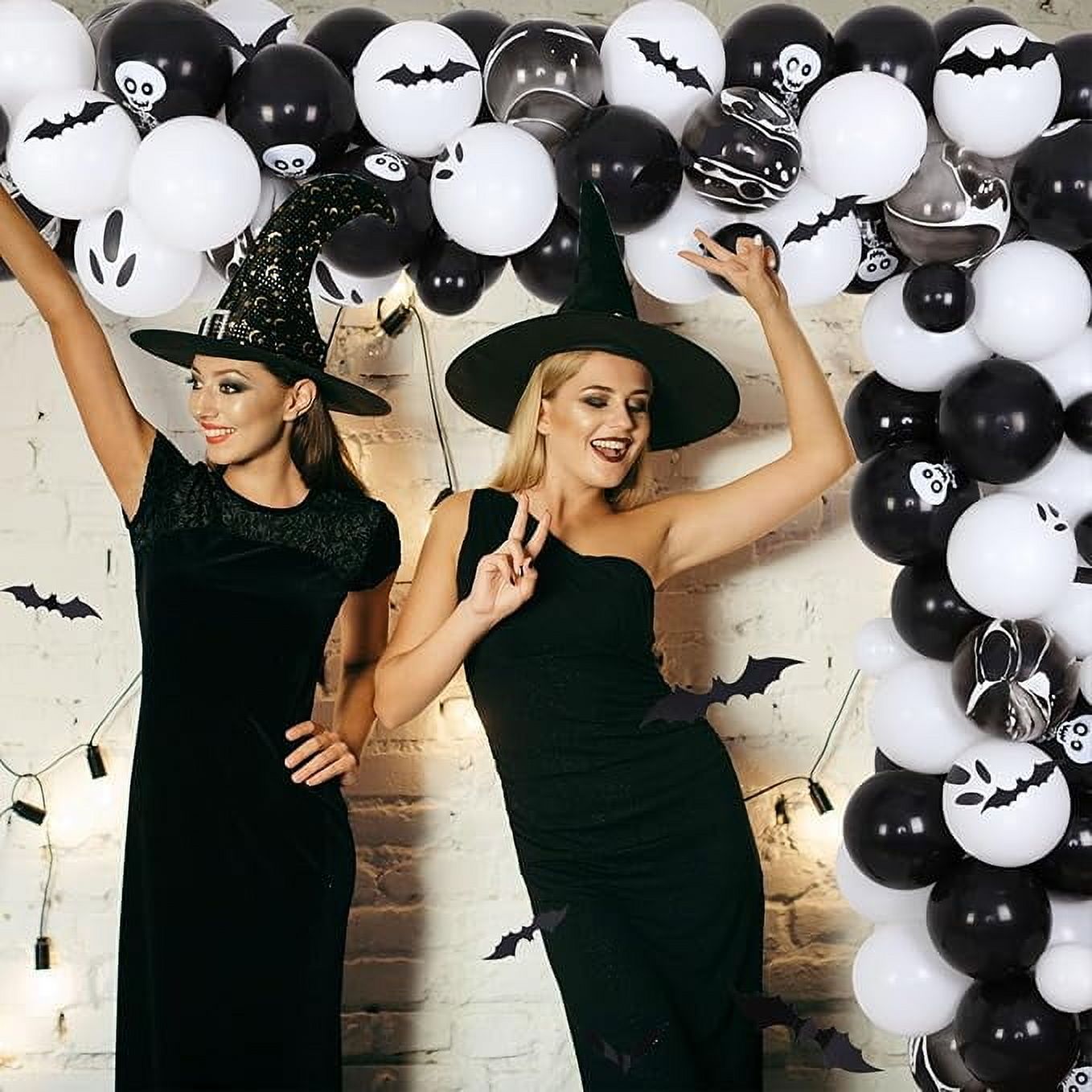 Halloween Where My Witches at Bachelorette Party Decorations Witches Backdrop Balck Balloon Garland Arch Kit 3D Bat Wall Stickers for Halloween Bachelorette Bridal Shower Party Decor Favors