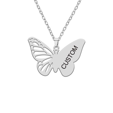 EUEAVAN Steel Customized Name Half Hollow Butterfly Pendant Necklace Stainless Steel Personalized Jewelry