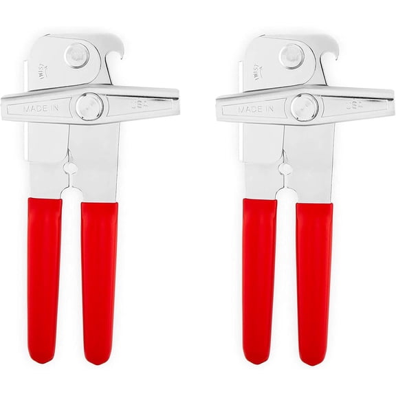 EZ-DUZ-IT Deluxe Manual 2pk Can Opener with Red Non-Slip Grips, Heavy Duty Steel Handheld Can Opener, Smooth Turning Crank, Durable Kitchen Tool, Set of 2