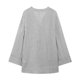 thumbnail image 4 of HH TRAF Camisa suelta de lino de moda para mujer, estilo kimono, gris, cuello en V, mangas largas con cordones, blusa informal asimétrica para mujer, 4 of 5