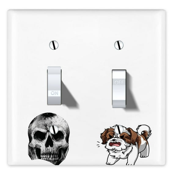 WIRESTER 2-Gang Toggle Wall Plate/Switch Plate Cover, Animal Gray Skull Raven Shih Tzu Dog