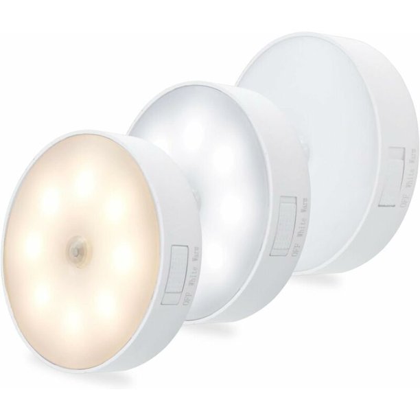 Motion Sensor LED Night Light, USB Rechargeable, 1W Auto Light with 3 Modes for Kitchen, Bedroom, Hallway, Stairs, Garage, Pack of 3