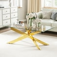 thumbnail image 2 of 3-Piece Tempered Glass Coffee Table Set, 1 Coffee Table & 2 End Tables with Geometric Metal Legs for Living Room, Office, 2 of 9