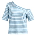 thumbnail image 5 of LEKWK Striped Off Shoulder Tops for Women Short Sleeve Asymmetrical Neck Casual Tops Dressy Casual Loose Fit Summer Shirts Fashion Beach Vacation Outfits, 5 of 7