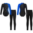 thumbnail image 5 of iiniim Girls 2Pcs Actviewear Dance Ballet Unitard with Leggings Athletic Tracksuit Full Body Gymnastics Leotards Blue&Black 10, 5 of 7