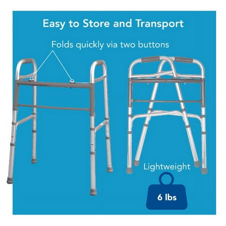 Carex Aluminium Folding Walker for Adults with Height Adjustable Legs, 300 lb Weight Capacity