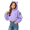 thumbnail image 4 of Girls Trendy Cropped Hoodie Long Sleeve Cute Regular Fit Casual Kids Pullover Sweatshirt Purple 14-15 Years, 4 of 5