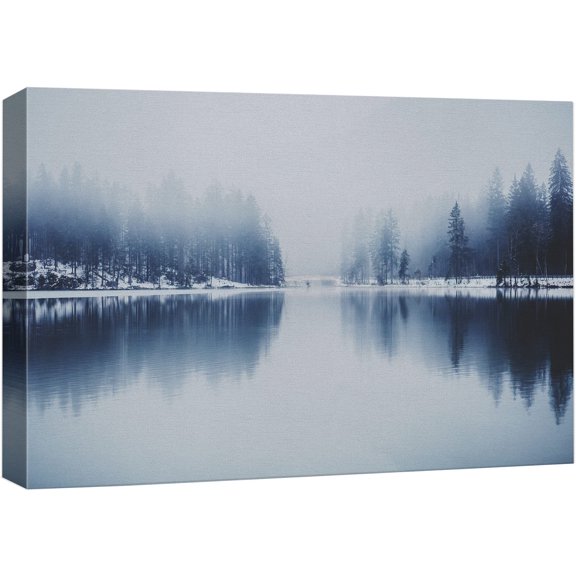wall26 Canvas Print Wall Art Peaceful Snowy Forest Lake in Winter Nature Wilderness Photography Modern Art Rustic Scenic Colorful Multicolor for Living Room, Bedroom, Office - 12"x18"