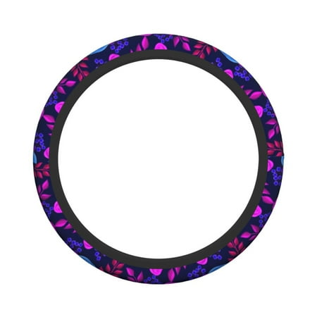 XMXY Car Steering Wheel Cover, Retro Purple Flowers Decorative Non-Slip Jeep Truck Universal Elastic Steering Wheel Protector 15 inch