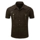 thumbnail image 1 of Blusa y camisa de manga corta con cuello vuelto para hombre, camisa vaquera de manga corta con solapa de color liso, blusa militar para hombre, 1 of 8