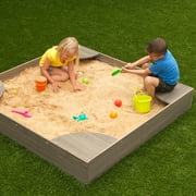 KidKraft Wooden Backyard Sandbox with Corner Seating and Mesh Cover