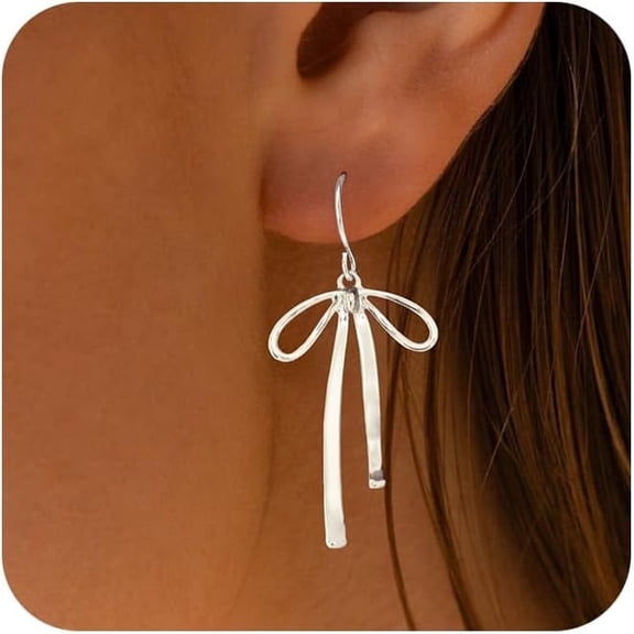 XBage  Bow Earrings For Women Trendy, Cute Bow Stud Earring 14K Plated Dainty Ribbon Pearl Bow Drop Dangle Earrings Hypoallergenic  Earrings Sparkly Christmas Earrings For Women