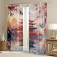 thumbnail image 2 of Japanese Window Curtains 3D Red Pavilion Curtains & Drapes 38"Wx45"L Blossom Cherry Blossom Butterfly 30%-50% Blackout Curtains Japanese Sakura Floral Aesthetics Room Decor 2 Panels, 2 of 6