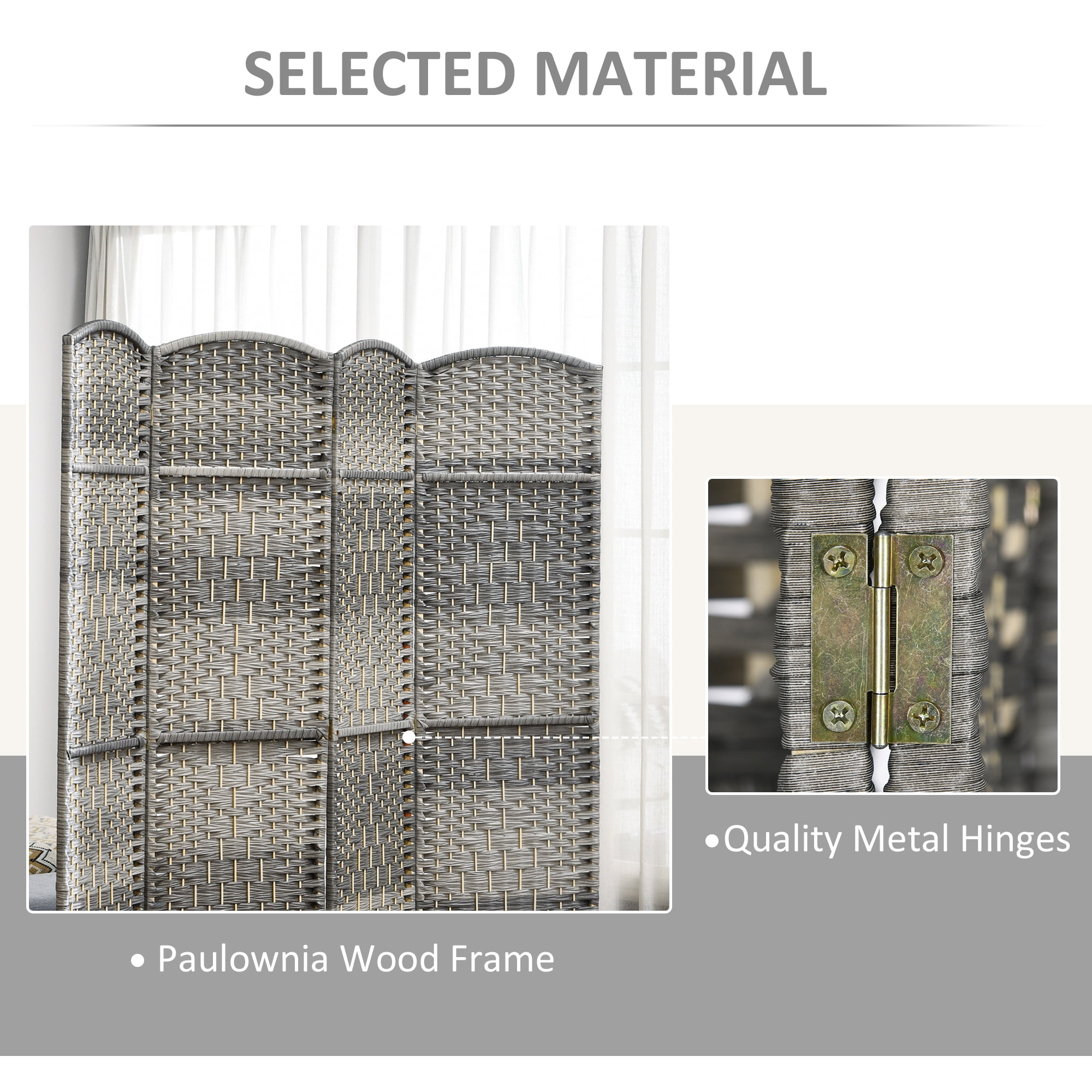 6' Tall Gray Room Divider - Hand-Woven Folding Privacy Screen for Home & Office