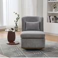 thumbnail image 3 of Wide Modern Chenille Cushioned Armless Chair in Soft Beige, 360° Swivel Design with Pillow, Sturdy Metal Base, Comfortable Accent Seat, 3 of 8