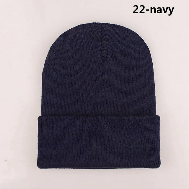 Beanie Winter for Women Men Boys Girls Crochet Skullies Hat Solid Color Unisex Autumn Knitted Beanies Cap Wild Accessories navy Head 45-60cm