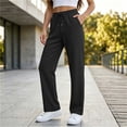 thumbnail image 2 of Straight Leg Pants for Women Solid Color Chunky Ribbed Elastic Waist with Pocket Sports Trousers Soft Skin-Friendly Everyday Wear, 2 of 8