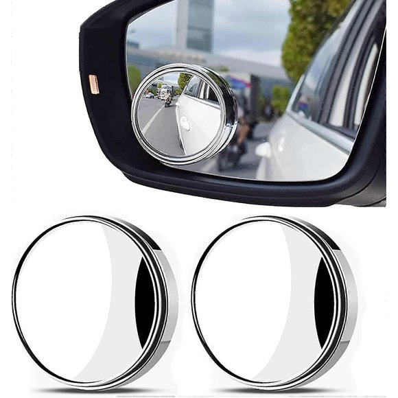 2 Pcs Blind Spot Mirrors, 360 Rotate Sway Silver Round Curved Convex Wide Angle Mirror, Waterproof HD Crystal Glass Blindspot Mirrors