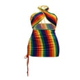 thumbnail image 3 of Female Dress Striped Halter Neck Sleeveless Hollow Out One-Piece, 3 of 5