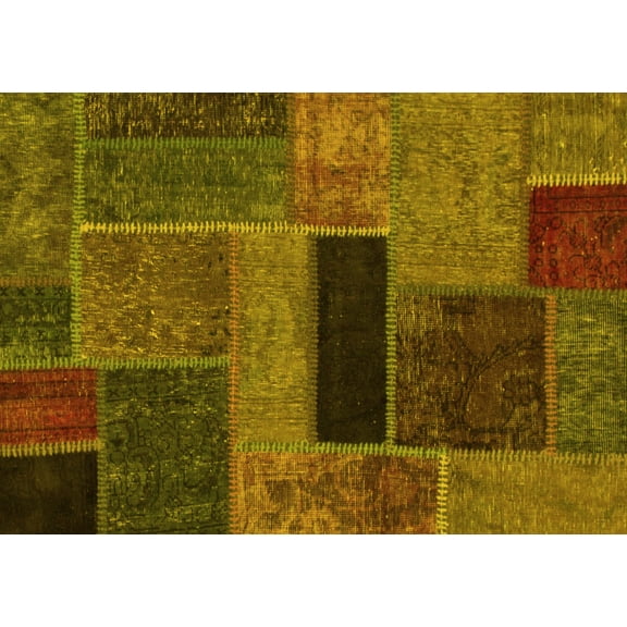 Ahgly Company Machine Washable Indoor Rectangle Patchwork Yellow Transitional Area Rugs, 7' x 9'