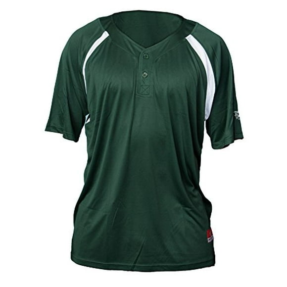 Louisville Slugger Boy's 2-Button Henley Short Sleeve Game Jersey, Dark Green/White, X-Large