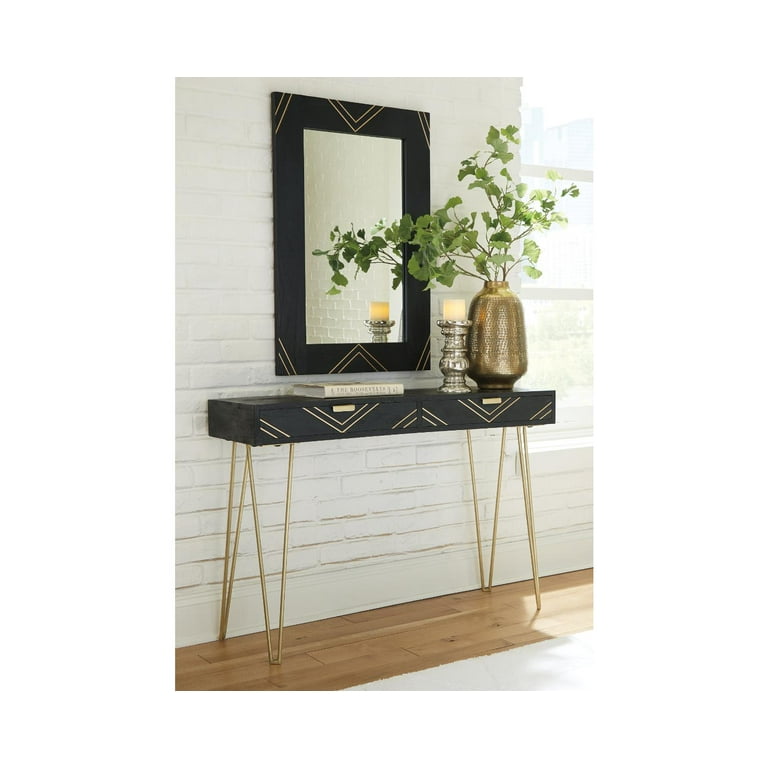 Signature Design by Ashley Coramont Black Gold Finish Console Table w Mirror 2 CN
