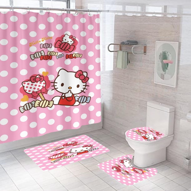 La cortina de ducha del cuarto de baño del gatito del rosa de encargo 3d de la impresión al por mayor de alta calidad fijó 4 pedazos