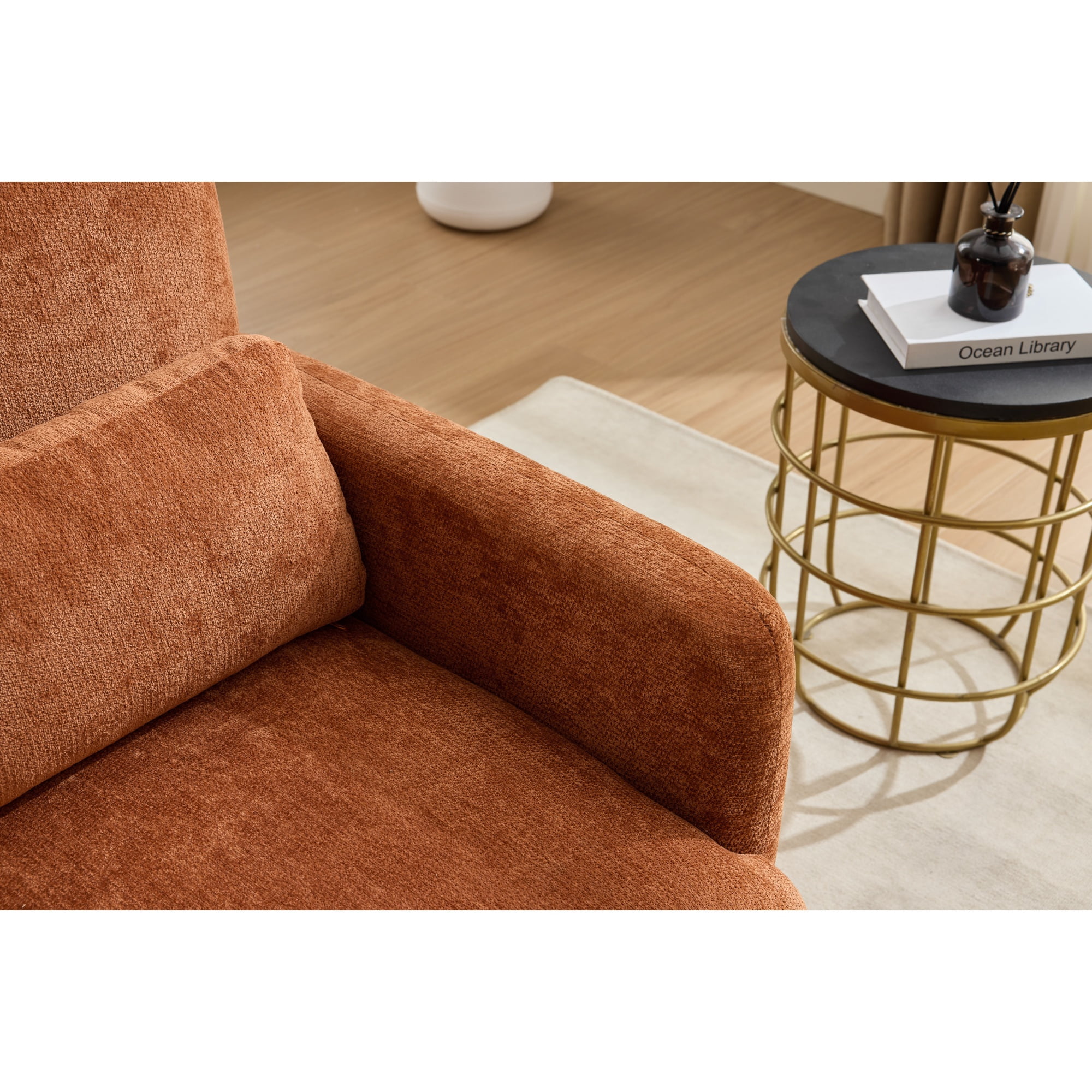 Accent Chair, Armchair, Chenille Chair&nbsp;Modern Upholstered Fabric Accent Armchair with Solid Wood Frame for Living Room, Bedroom, Apartment, Orange