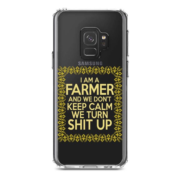 DistinctInk Clear Shockproof Hybrid Case for Samsung Galaxy S9 (5.8" Screen) - TPU Bumper Acrylic Back Tempered Glass Screen Protector - I'm a Farmer and We Don't Keep Calm