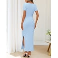 thumbnail image 5 of Merokeety Womens Summer Dresses V Neck Ruched Asymmetrical Side Slit Bodycon Maxi Dress Lightblue xl, 5 of 5