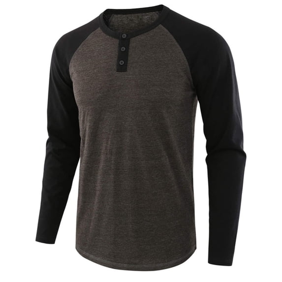 Askfv Men's Casual Vintage Long Sleeve Raglan Henley Shirts Baseball T-Shirt