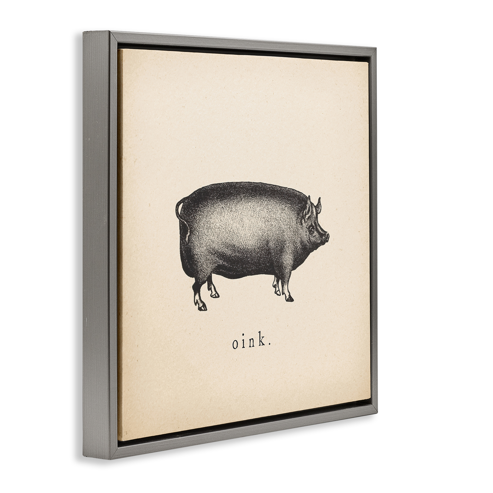 Stupell Industries Oink Farm Pig Sounds Animals Painting Gray Floater Framed Canvas Art Print Wall Art, 18 x 18