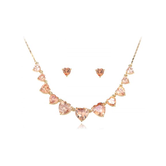 Fire opal Lovely Heart Collection Crystal Element Earring Necklace Gift Set For Women
