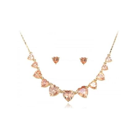 Fire opal Lovely Heart Collection Crystal Element Earring Necklace Gift Set For Women